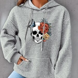 Skull and Flowers Gray Hoodie NWT